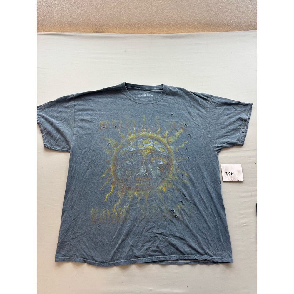 Sublime Sun Logo Graphic T-Shirt Distressed Faded Blue Band Tee S/M